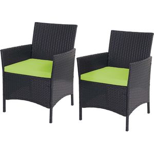 Set van 2 poly rotan tuinstoelen Halden, rieten stoelen ~ antraciet, groene kussens