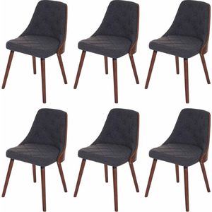 Set van 6 eetkamerstoelen MCW-A75, bezoekersstoel keukenstoel, walnoot-look gebogen hout ~ textiel grijs