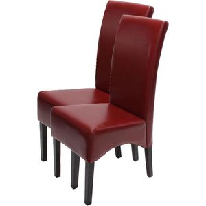 Set van 2 eetkamerstoelen Keukenstoel Latina stoel, LEER ~ rood, donkere poten
