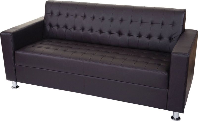 3er Sofa Pori, Couch Loungesofa, Kunstleder, Metall-Füße 180cm ~ coffee