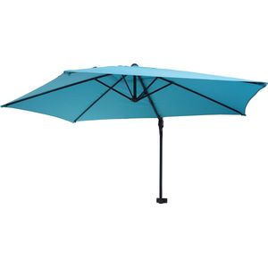 Muurparasol Casoria, zweefparasol balkonparasol parasol, 3m kantelbaar, polyester aluminium/staal 9kg ~ turquoise