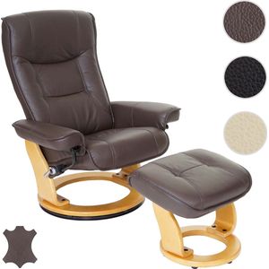 MCA relaxfauteuil Hamilton, TV fauteuil kruk, echt leer 130kg belastbaar ~ bruin, natuurlijk bruin