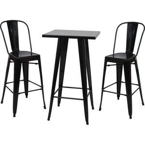 Set bartafel + 2x barkruk MCW-A73, barkruk bartafel, metalen industrieel ontwerp ~ zwart