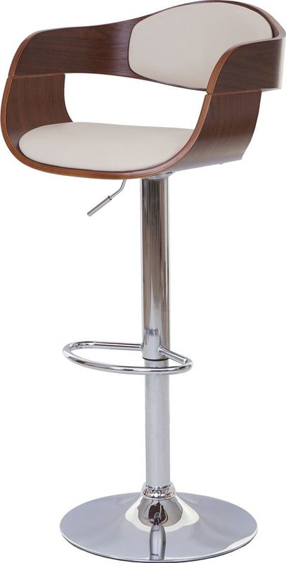 Barhocker MCW-A47, Barstuhl, Holz Bugholz Retro-Design ~ Walnuss-Optik, Kunstleder creme
