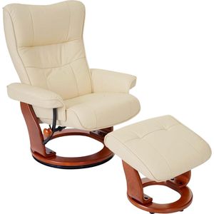 MCA relaxfauteuil Montreal, TV-fauteuil kruk, echt leer 130kg draagvermogen ~ crème, honingkleurig