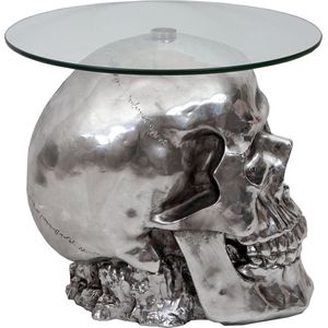 Bijzettafel schedel MCW-A19, polyresin glazen tafel woonkamer tafel, zilver 52x55x55cm