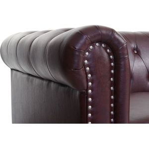 Luxe fauteuil ligstoel Chesterfield kunstleer ~ ronde poten, roodbruin met voetenbankje