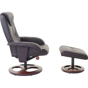 Relaxfauteuil MCW-C46, TV-fauteuil fauteuil met kruk, kunstleer ~ bruin