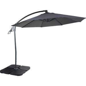 Luxe zweefparasol MCW-D14, parasol, rond Ø 3m polyester aluminium/staal 14kg ~ antraciet met voet