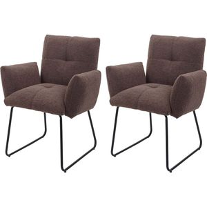 Set van 2 eetkamerstoelen MCW-K34, keukenstoel gestoffeerde stoel met armleuningen, Oeko-Tex bouclé stof/textiel metaal ~ bruin
