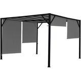 Pergola Beja, Garten Pavillon Terrassenüberdachung, stabiles 6cm-Stahl-Gestell + Schiebedach grau ~ 4x4m