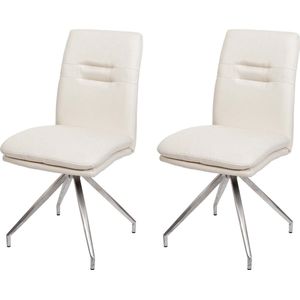 Set van 2 eetkamerstoelen MCW-H70, keukenstoel fauteuil stoel, stof/textiel geborsteld roestvrij staal ~ crème-beige
