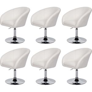 Set van 6 eetkamerstoelen MCW-F19, keukenstoel draaistoel loungestoel, in hoogte verstelbaar ~ kunstleer wit
