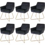 6er-Set Esszimmerstuhl MCW-F37, Stuhl Küchenstuhl, Retro Design Samt goldene Füße ~ schwarz