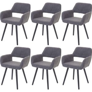 Set van 6 eetkamerstoelen MCW-A50 II, keukenstoel, retro jaren 50 design ~ textiel, grijs, donkere poten