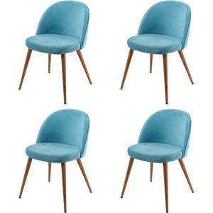 Set van 4 eetkamerstoelen MCW-D53, stoel keukenstoel retro jaren 50 design, fluweel ~ turquoise