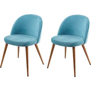 Set van 2 eetkamerstoelen MCW-D53, stoel keukenstoel retro jaren 50 design, fluweel ~ turquoise