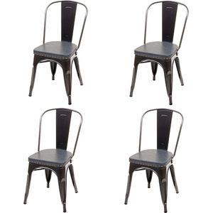 Set van 4 eetkamerstoelen MCW-H10e, keukenstoel stoel, Chesterfield metaal kunstleder industriële gastro ~ zwart-grijs