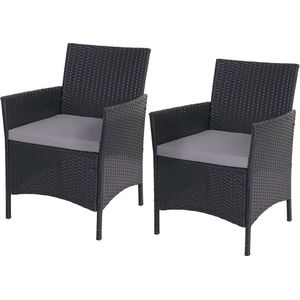 Set van 2 poly rotan tuinstoelen Halden, rieten fauteuil ~ antraciet, antraciet kussens