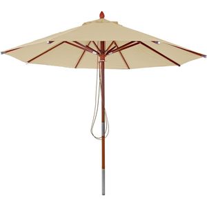 Gastronomie houten parasol MCW-C57, tuinparasol, polyester/hout 14kg, rond Ø3m trekkabel schokbestendig ~ crème