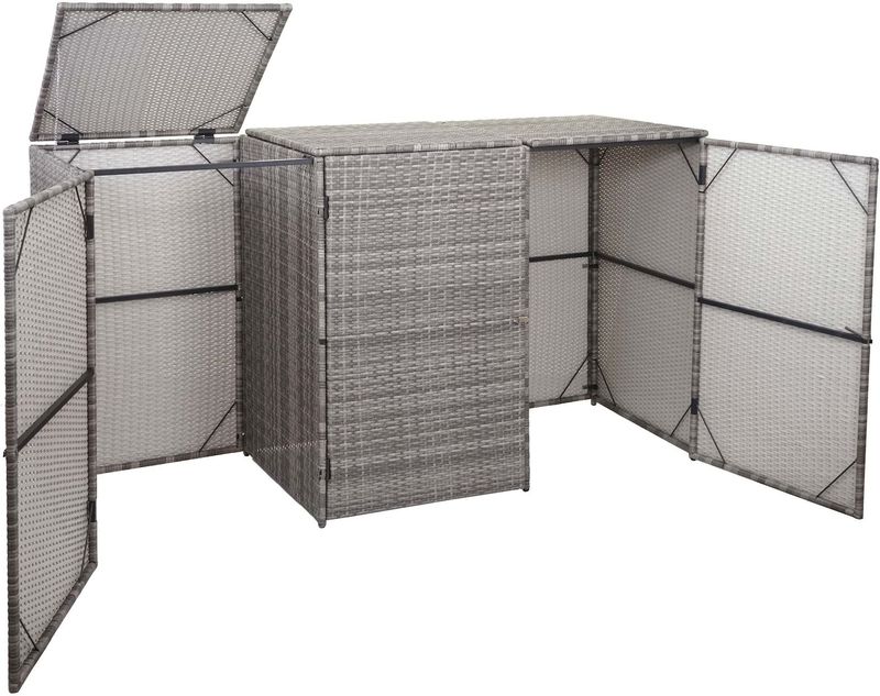 3er-Mülltonnenverkleidung MCW-E25, Mülltonnenbox Mülltonnenabdeckung, Poly-Rattan 3x120l ~ grau