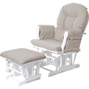 Relaxfauteuil MCW-C76, schommelstoel met kruk ~ stof/textiel, crème, frame wit