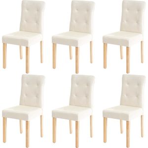 Set van 6 eetkamerstoelen MCW-E58, stoel eetkamerstoelen ~ kunstleer crème, lichtgekleurde poten