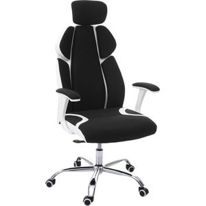 Bureaustoel MCW-F12, bureaustoel draaistoel racestoel, schuiffunctie stof/textiel + kunstleer ~ zwart/wit