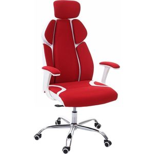 Bureaustoel MCW-F12, bureaustoel draaistoel directiestoel, schuiffunctie stof/textiel + kunstleer ~ rood/wit