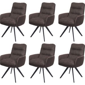 Set van 6 eetkamerstoelen MCW-G66, keukenstoel stoel, draaibare auto positie stof / textiel ~ bruin-donkerbruin, met armleuning