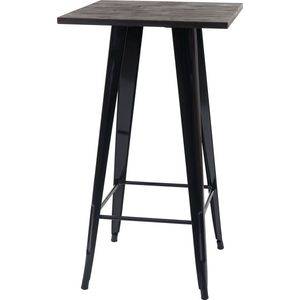 Hoge tafel MCW-A73 incl. houten tafelblad, bistrotafel bartafel, metalen industrieel ontwerp 107x60x60cm ~ zwart