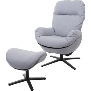 Relaxfauteuil + hocker MCW-L12, TV-fauteuil, schommelstoel, draaifunctie, metaal stof/textiel ~ lichtgrijs