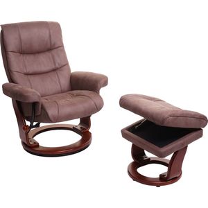 MCA Relaxfauteuil MCW-J42, TV-fauteuil TV-fauteuil kruk, stof ~ taupe-bruin imitatiesuède, frame in walnoot-look