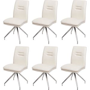 Set van 6 eetkamerstoelen MCW-H70, keukenstoel fauteuil stoel, stof/textiel geborsteld roestvrij staal ~ crème-beige