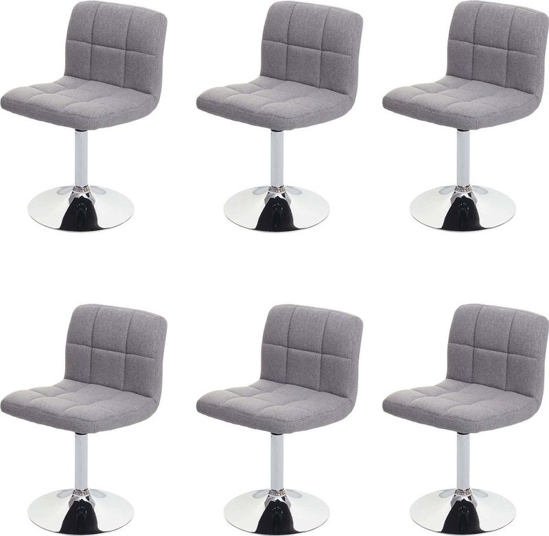 6er-Set Esszimmerstuhl Cadiz, Küchenstuhl Stuhl, Stoff/Textil Chrom drehbar MVG-zertifiziert ~ hellgrau