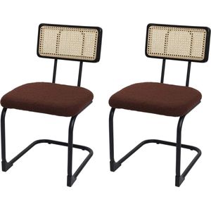 Set van 2 sledestoelen MCW-K88, stoel fauteuil, hout rotan metaal bouclé ~ stof/textiel bruin