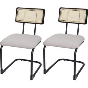 Set van 2 sledestoelen MCW-K88, stoel fauteuil, hout rotan metaal bouclé ~ stof/textiel lichtgrijs