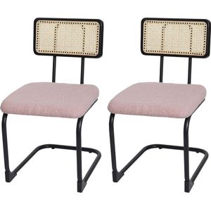 Set van 2 sledestoelen MCW-K88, stoel fauteuil, hout rotan metaal bouclé ~ stof/textiel roze
