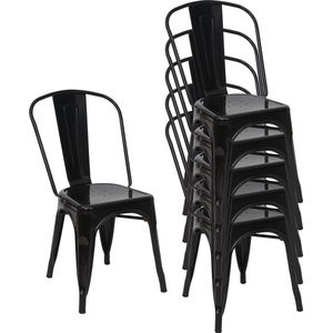 Set van 6 stoelen MCW-A73, bistrostoel stapelstoel, metalen industrieel ontwerp stapelbaar ~ zwart