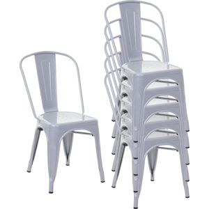 Set van 6 stoelen MCW-A73, bistrostoel stapelstoel, metalen industrieel ontwerp stapelbaar ~ grijs