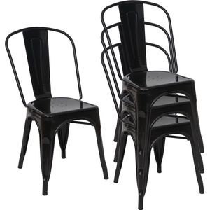 Set van 4 stoelen MCW-A73, bistrostoel stapelbare stoel, metalen industrieel ontwerp stapelbaar ~ zwart