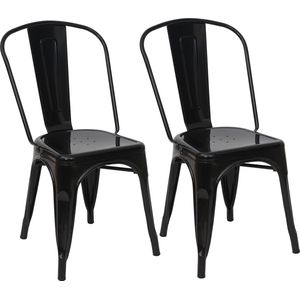Set van 2 stoelen MCW-A73, bistrostoel stapelbare stoel, metalen industrieel ontwerp stapelbaar ~ zwart