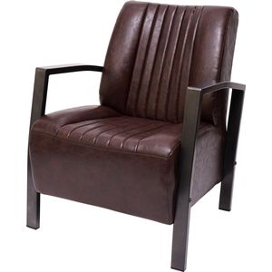 Fauteuil MCW-H10, loungestoel gestoffeerde fauteuil, metalen industrieel ontwerp ~ vintage bruin