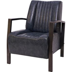Fauteuil MCW-H10, loungestoel gestoffeerde fauteuil, metalen industrieel ontwerp ~ vintage grijs