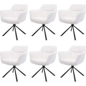 Set van 6 eetkamerstoelen MCW-K33, keukenstoel, draaibare autostoel, stof/textiel ~ bouclé-wit