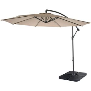 Acerra zweefparasol, parasol, Ø 3m kantelbaar, polyester/staal 11kg ~ zand-beige met voet