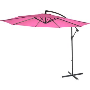 Acerra zweefparasol, parasol zonwering, Ø 3m kantelbaar, polyester/staal 11kg ~ roze zonder voet