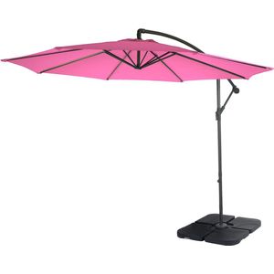 Acerra zweefparasol, parasol, Ø 3m kantelbaar, polyester/staal 11kg ~ roze met voet