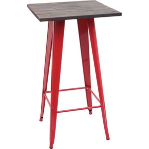 Hoge tafel MCW-A73 incl. houten tafelblad, bistrotafel bartafel, metalen industrieel ontwerp 107x60x60cm ~ rood