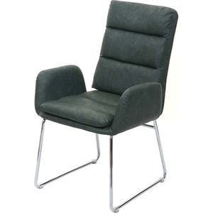 Conferentiestoel MCW-H32, keukenstoel bezoekersstoel met armleuningen, kunstleer staal ~ groen